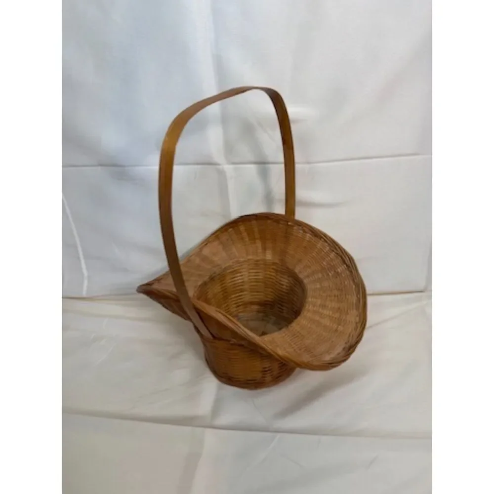 Small Woven Wicker Flower Gathering Basket With Handle Hat Shape Cottage Farm